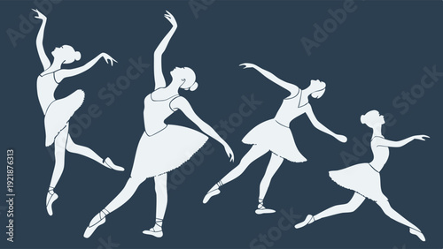 Elegant Ballerina Silhouettes Dancing Gracefully for Dance Studio Promotion Elegant Fitness Performance Art Design