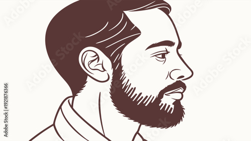 Profile Portrait Handsome Bearded Man With Modern Haircut for Grooming Product Ads or Style Guides