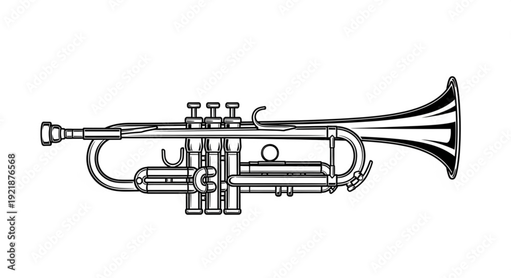 Obraz premium Detailed illustration of a brass trumpet, showcasing its intricate design and components.