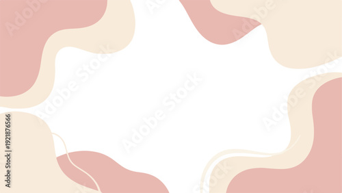 Abstract background with wavy shapes in pink, beige, and white hues, creating a soft, organic pattern.