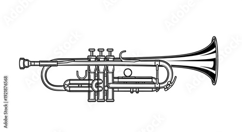 Detailed illustration of a brass trumpet, showcasing its intricate design and components.