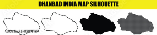 Dhanbad india map silhouette vector illustration in black white and dotted styles with city geographic border outlines