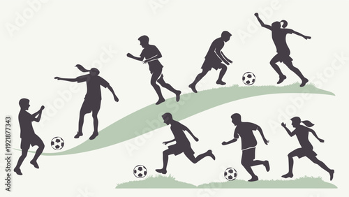 Soccer Players Silhouettes Dynamic Action Sequence Football Training Drills for Sports Website Design or Fitness App Graphics
