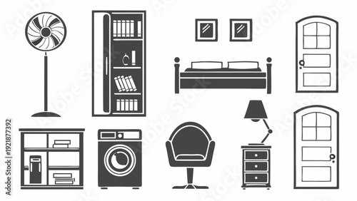 Interior Home Furniture Icons Set for Real Estate Design Web Graphics and Room Layout Planning