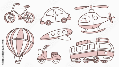 Cute Cartoon Transportation Icons for Kids Learning Fun Travel and Delivery App Design Elements