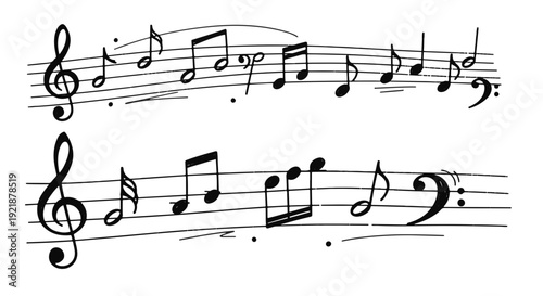 Music Sheet Notes with Treble and Bass Clefs on a Dark Background Artistic Illustration