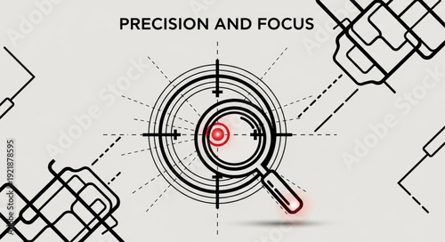 Magnifying glass and target symbol representing precision and focus.