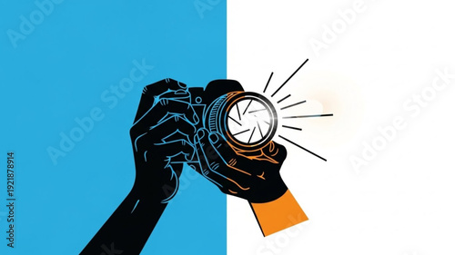 Hand holding a camera taking a picture with flash.