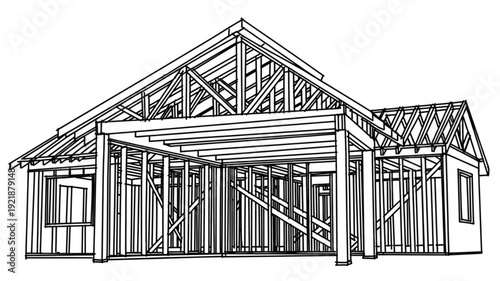 House Construction Framing Structure Blueprint Drawing.