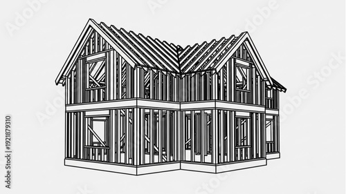 House Framing Construction Blueprint Sketch.