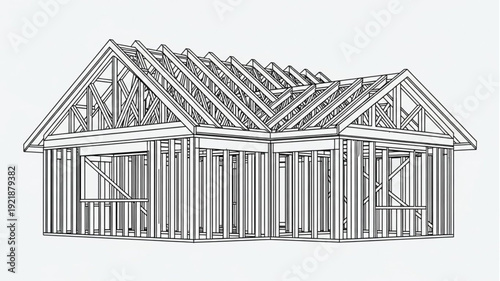 House Framing Construction Blueprint Sketch.
