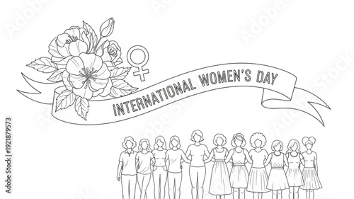 International Womens Day Celebration with Flowers and Diverse Group of Women.