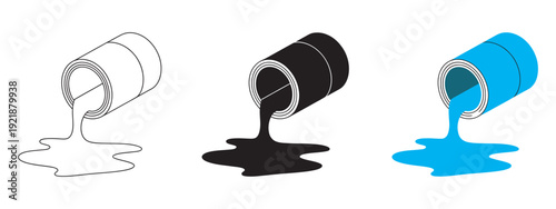 Oil Spill Glyph Icon Set, Barrel Leak, Environmental Pollution, Hazardous Chemical Waste, Solid Vector Design