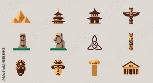 Collection of famous cultural landmarks and symbols from around the world.