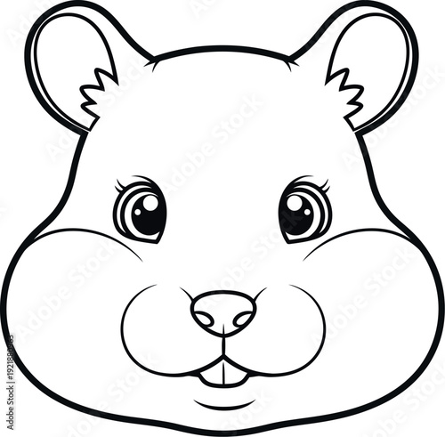 Adorable line art drawing featuring the simple and sweet face of a cartoon hamster ready for coloring activities in a fun way.