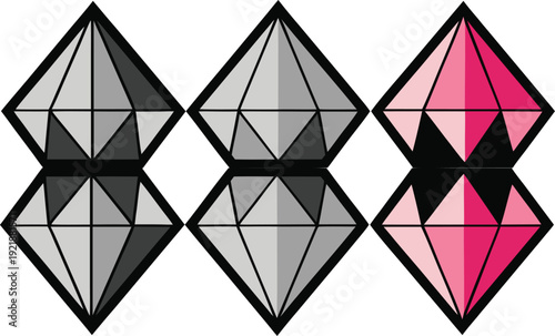 geometric crystal shapes arrangement with reflective symmetry design illustration