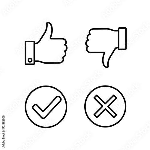 Feedback icons with thumbs up and down checkmark and cross symbols for user rating system