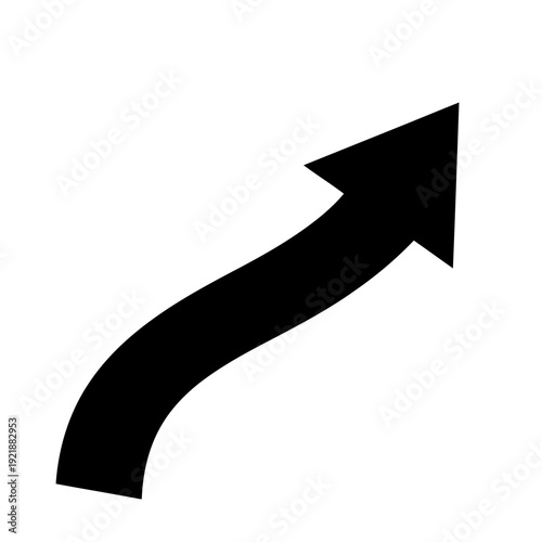 Curved upward pointing arrow vector symbol showing growth and positive progress direction