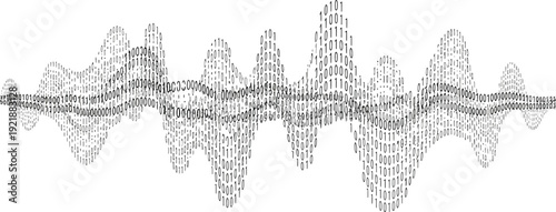 Digital waveform illustration made from binary code on a white background