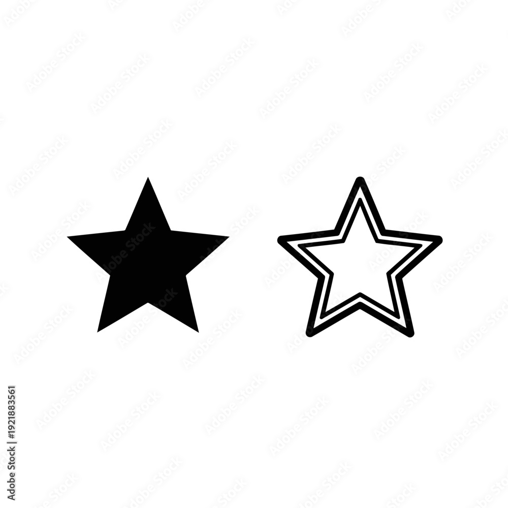 Fototapeta premium Black star icon in solid and outline versions on isolated white background