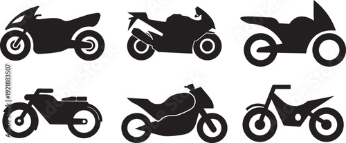 Motorcycle silhouettes: A collection of sleek motorcycle silhouettes, each embodying speed and freedom, perfect for conveying the thrill of the open road and the spirit of adventure.
