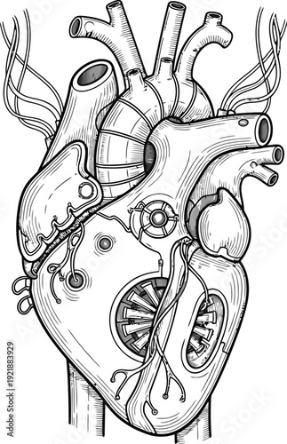 Detailed anatomical illustration of a human heart with visible internal structures
