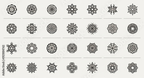Collection of intricate circular mandala patterns in black and white.