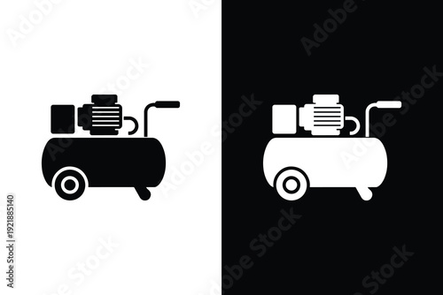 Industrial air compressor tank icon set, Black and white minimal vector silhouette