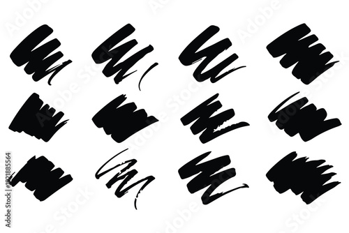 Collection of black brush strokes on white background