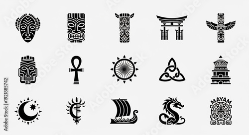 Collection of Diverse Cultural Symbols and Icons.