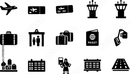 Travel and transportation icons for modern travel planning and logistics