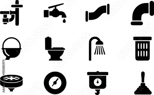 Modern plumbing icons set for commercial use