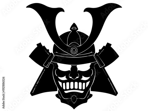 Ein stehender Samurai mit Katana vor einem runden Hintergrund. Kraftvolles, minimalistisches Japan-Motiv.KI Generiert