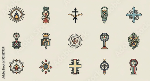 Collection of religious symbols and icons in vintage style.
