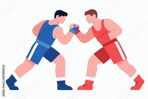 Illustration Of Young Wrestlers Shaking Hands At The Start Of A Match, Showing Good Sportsmanship Vector Design Template