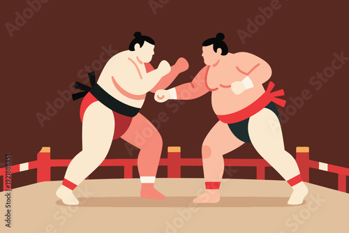 Illustration Of A Fat Man Fighting Called Sumo, Ready To Fight In The Arena Vector Design Template
