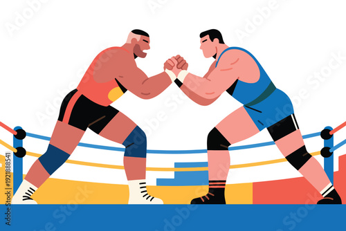 Illustration Of A Wrestling Match, An Old Man Training A Young Wrestler, In A Wrestling Match Vector Design Template