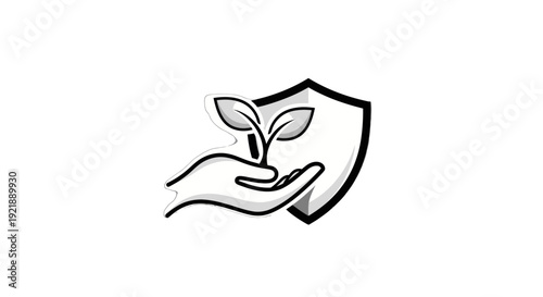 Simple Line Art Illustration of Hand Protecting a Seedling.