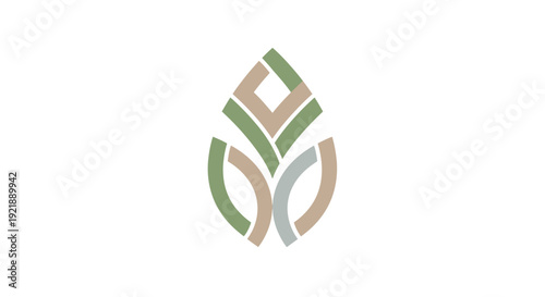Stylized green and beige leaf logo design element.