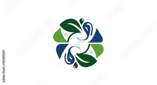 Stylized Green and Blue Leaf Logo Design Element.