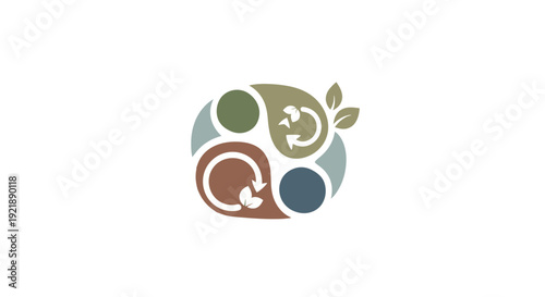 Eco friendly logo design with leaves and circular shapes.