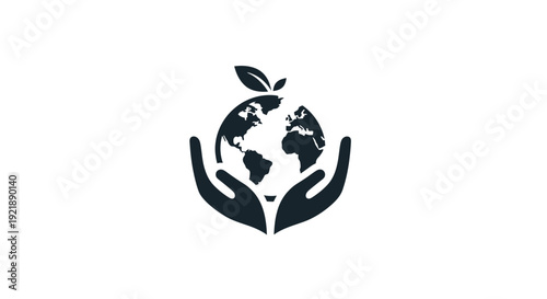 Hands holding the Earth with a sprouting leaf symbolizing environmental care.