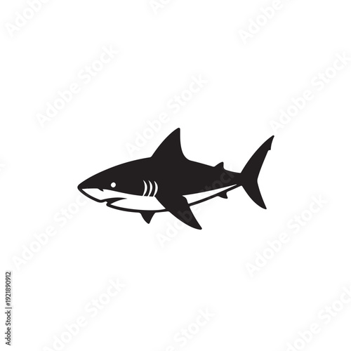 Dynamic black shark silhouette, a powerful marine predator symbol. Iconic vector illustration representing ocean wildlife, strength, and aquatic adventure