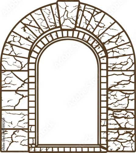 Old cracked stone archway with detailed masonry and weathered texture, rustic architectural element design