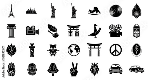 Collection of Travel and Landmark Icons.