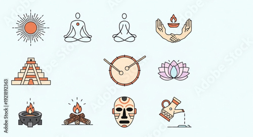 Collection of spiritual and cultural symbols icons set.