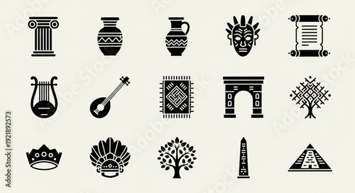 Collection of Ancient Cultural Artifacts and Symbols.