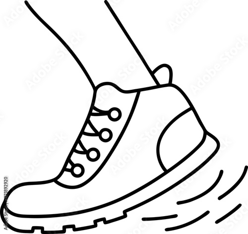 Running shoe on foot in motion with speed lines and minimal outline design