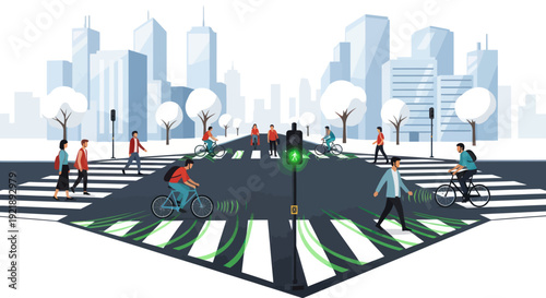 Urban Intersection with Pedestrians, Cyclists, and Traffic Light