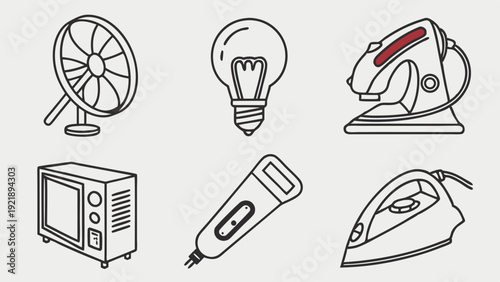 Electric Home Appliance Icons Set for Energy Saving Web Design and Consumer Electronics Illustration Projects